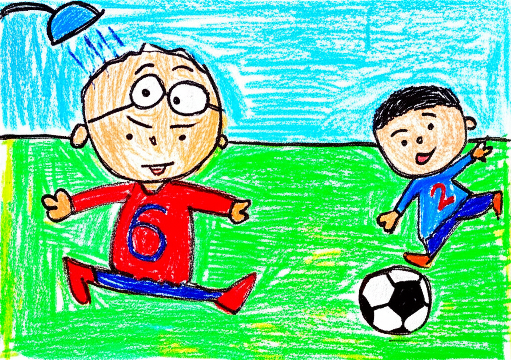 本物の子供の絵を KidsAI の AI 塗り絵アプリがクレヨンスタイルに変換